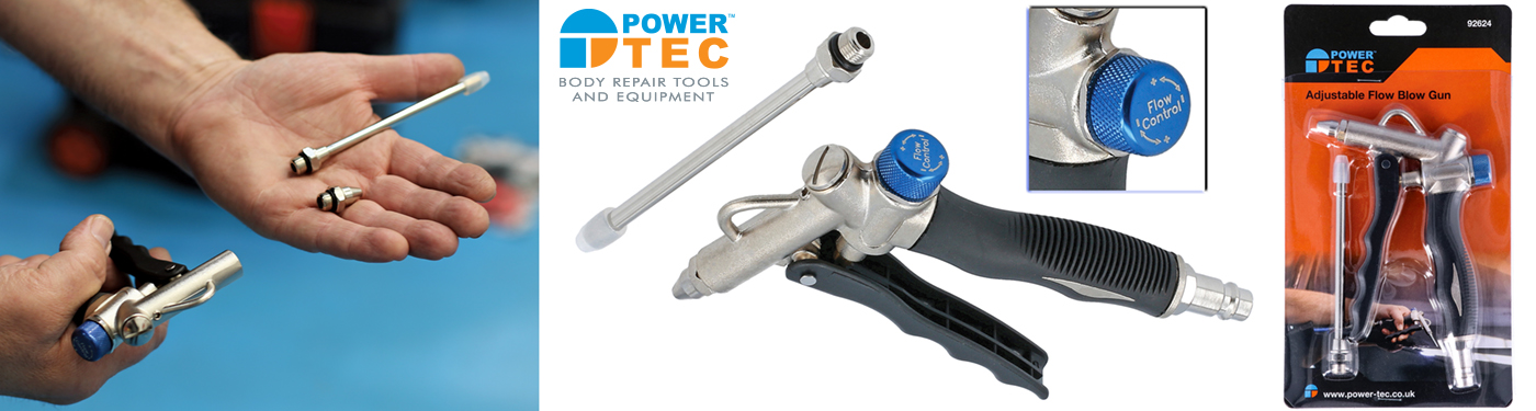 The new adjustable-flow blow gun from Power-TEC — useful in any workshop from professional bodyshop to home use