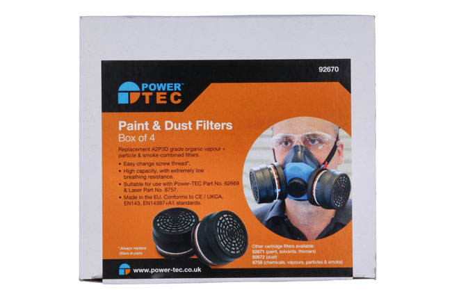 Power-TEC 92670 Paint & Dust Filters – box of 4 (A2P3D)