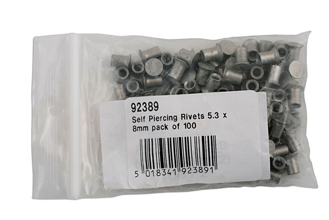 Laser Tools 92389 Self Piercing Rivets 5.3 x 8mm Pack of 100