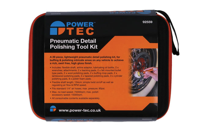 Power-TEC 92594 Pneumatic Detail Polishing Tool Kit & Tungsten Burr Set