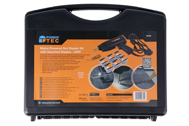 Power-TEC 92769 Mains Powered Hot Stapler Kit with Assorted Staples - 240V